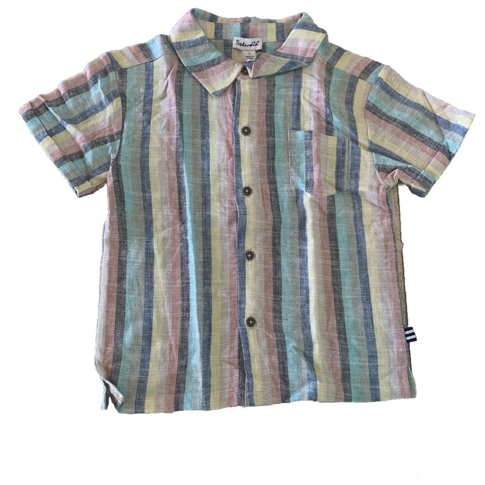 Ralph Lauren Youth Boys Blue and Green Button Down Shirt with Stripes